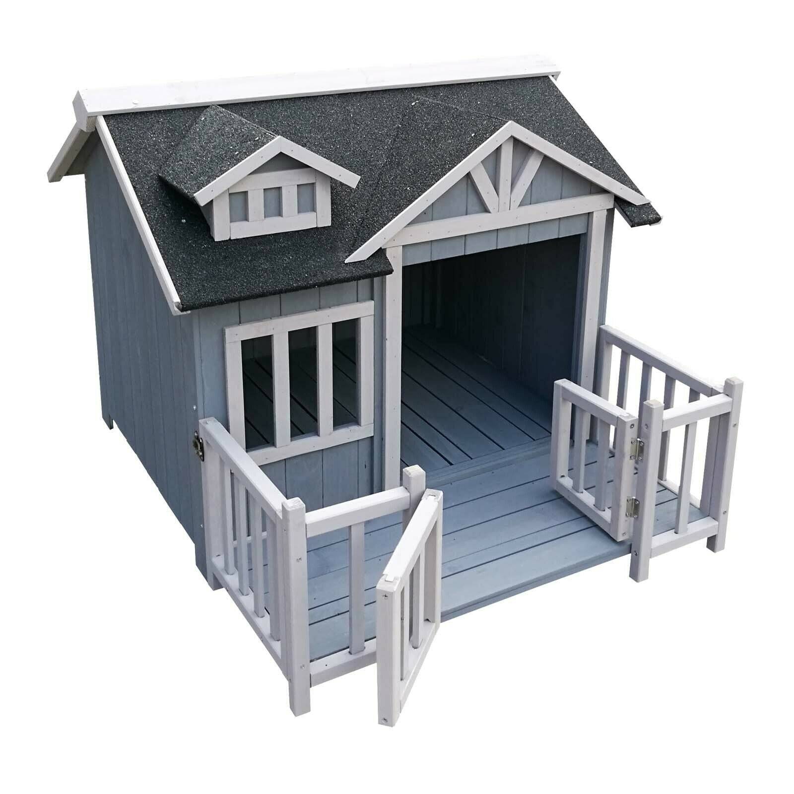 Niche de chien en gris maison de luxe XL bois balcon jardin terrasse chien - Image 1