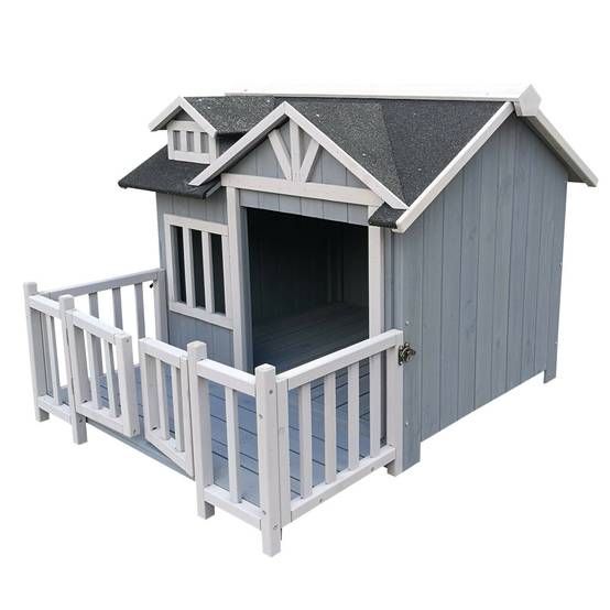 Niche de chien en gris maison de luxe XL bois balcon jardin terrasse chien - Image 3