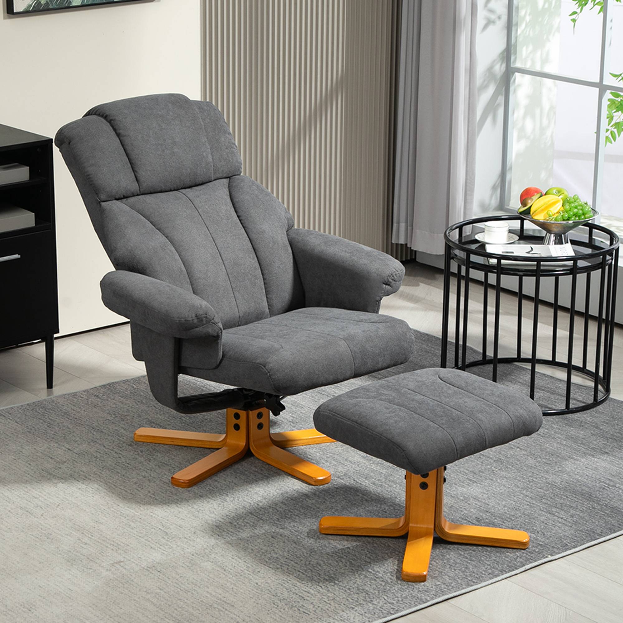 Fauteuil relax avec repose-pied, fauteuil de relaxation, dossier inclinable, assise rembourrée, 79x80x104cm, gris foncé - Image 4