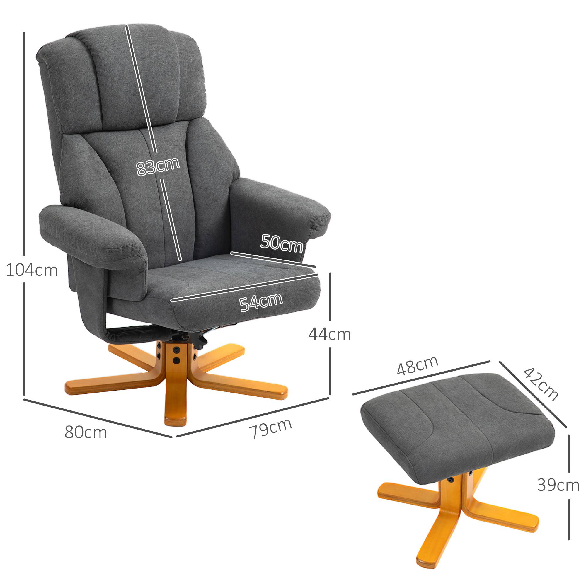 Fauteuil relax avec repose-pied, fauteuil de relaxation, dossier inclinable, assise rembourrée, 79x80x104cm, gris foncé - Image 5