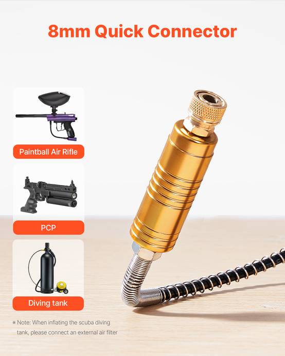 VEVOR Compresseur d'air PCP 300W 30MPa, convertisseur intégré, arrêt automatique, sans huile, pour pistolet a air. - Image 6
