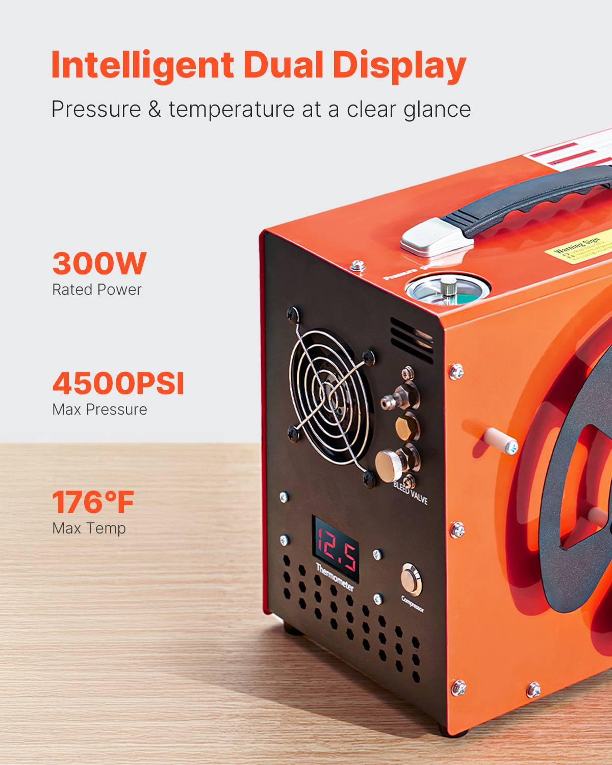 VEVOR Compresseur d'air PCP 300W 30MPa, convertisseur intégré, arrêt automatique, sans huile, pour pistolet a air. - Image 3