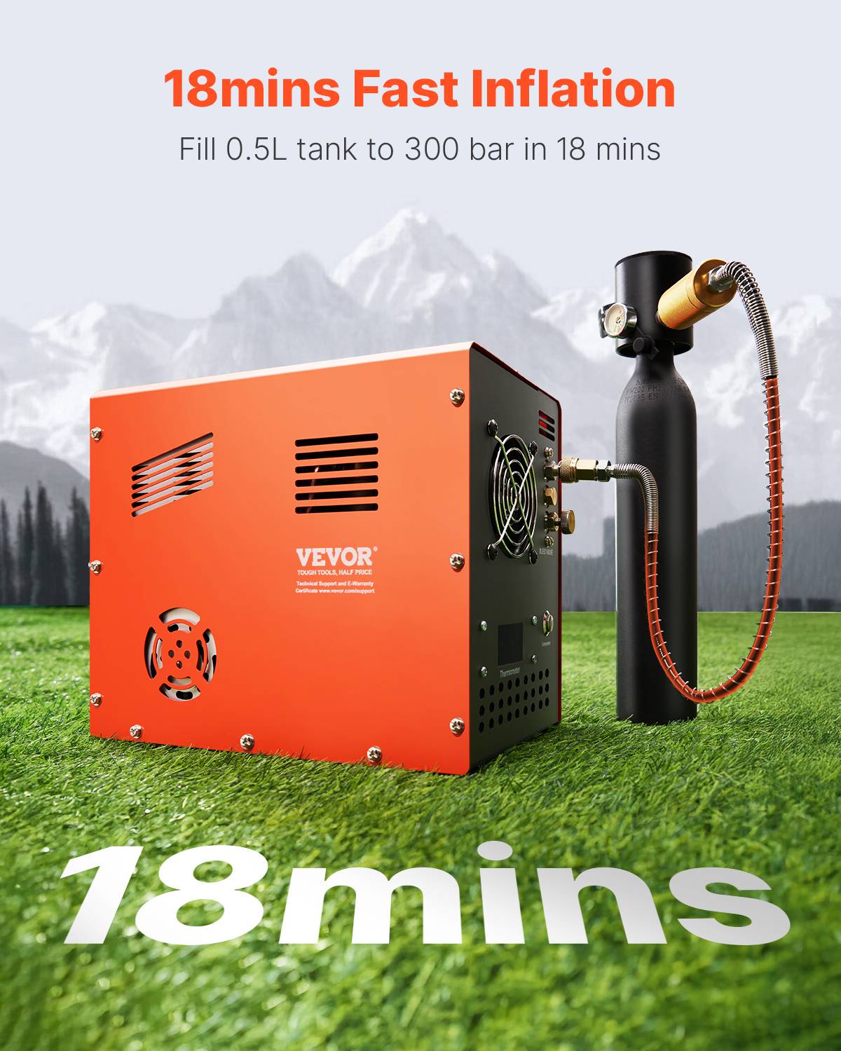 VEVOR Compresseur d'air PCP 300W 30MPa, convertisseur intégré, arrêt automatique, sans huile, pour pistolet a air. - Image 2