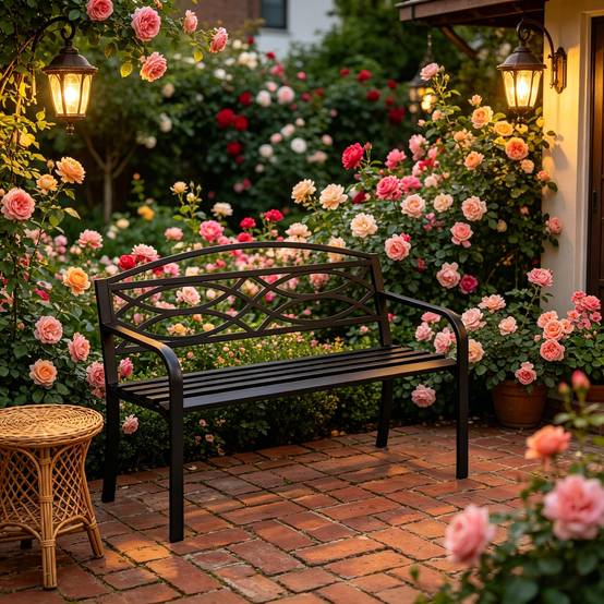 ComfortXL - Banc de jardin métal 2 à 3 places pour terrasse et parc dossier ergonomique 127cm noir - ComfortXL Outdoor Living - Image 7