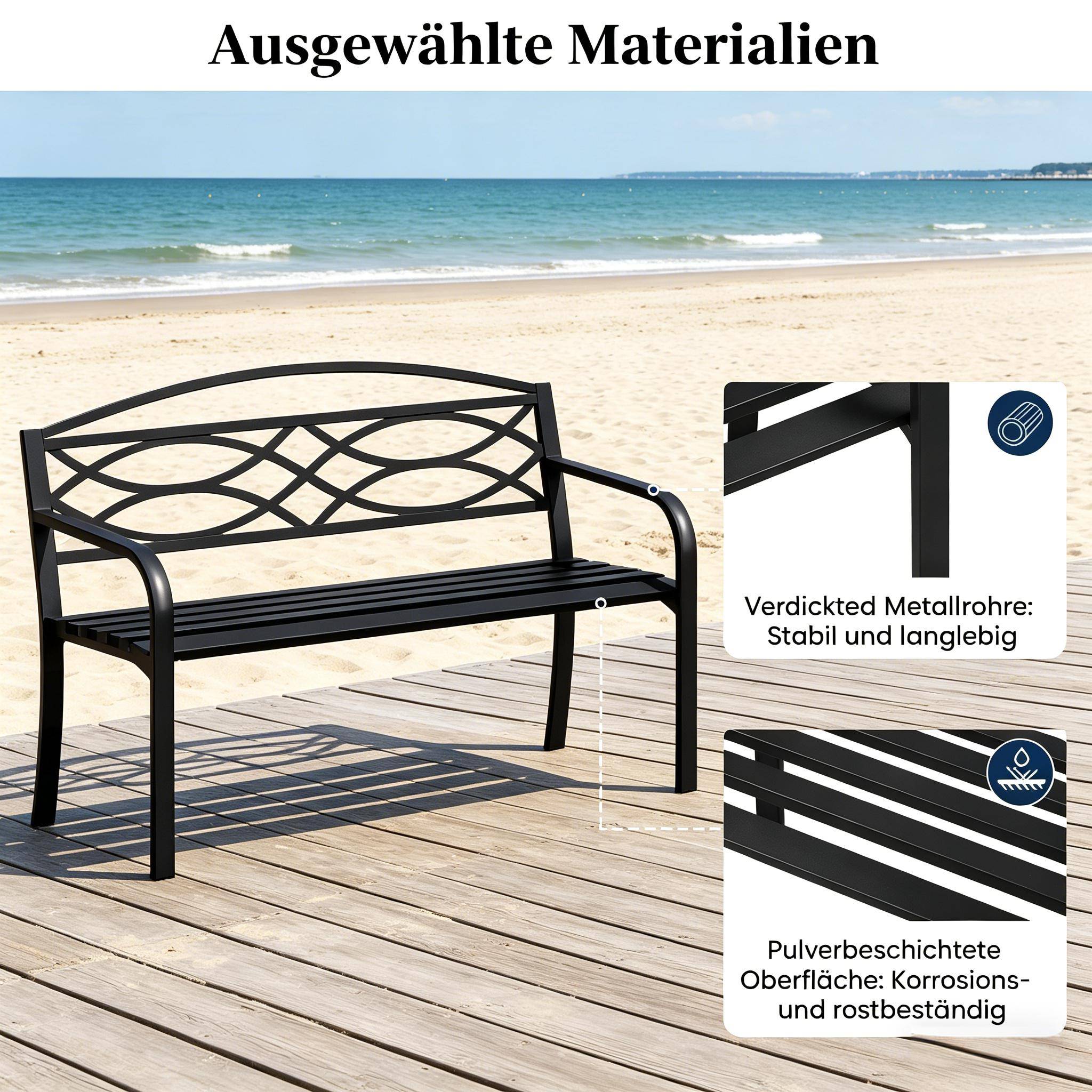 ComfortXL - Banc de jardin métal 2 à 3 places pour terrasse et parc dossier ergonomique 127cm noir - ComfortXL Outdoor Living - Image 4