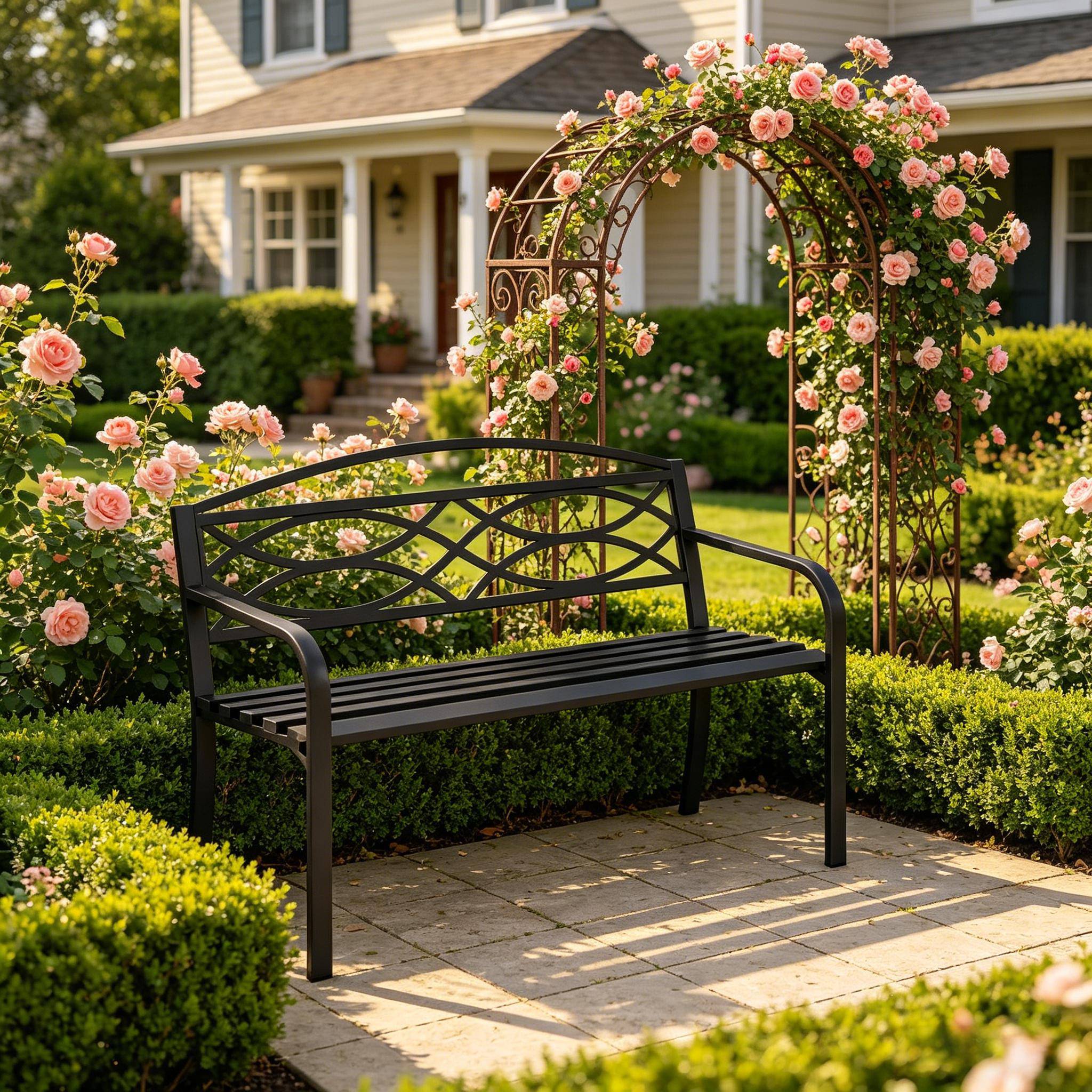 ComfortXL - Banc de jardin métal 2 à 3 places pour terrasse et parc dossier ergonomique 127cm noir - ComfortXL Outdoor Living