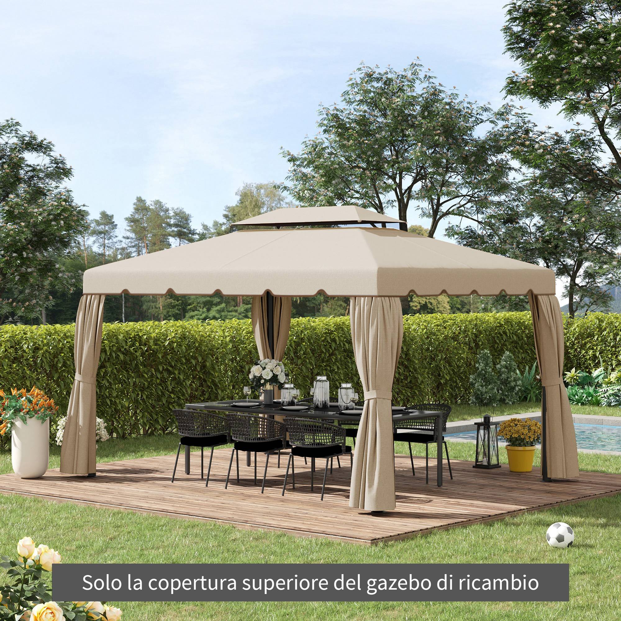 Toile remplacement tonnelle jardin 3x4 m toit deux niveaux polyester beige - Image 3