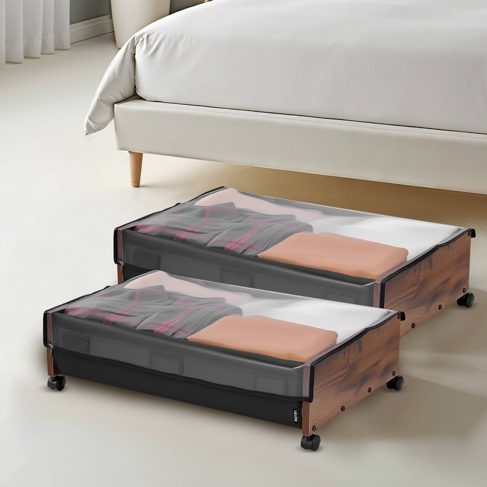VEVOR Sacs rangement sous lit, roulettes verrouillables, 65x46x18cm, 2pcs, couvertures. - Image 8