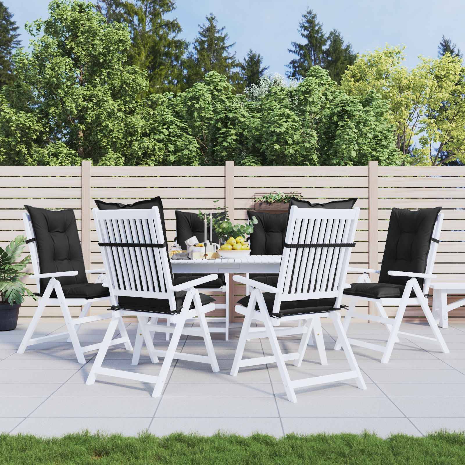 Coussins de chaise dossier haut polyester mélange noir 120 x 50 x 7 cm - PANGIVO