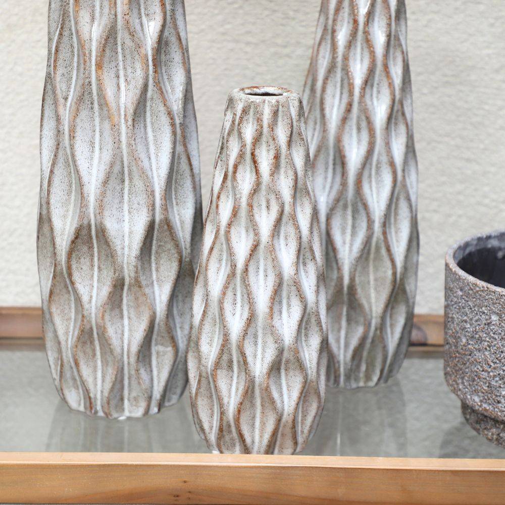 Chemin De Campagne - Vase "Vagues" en céramique - gris / marron Ø.12 x Ht.30,5 cm Chemin de campagne - Image 3