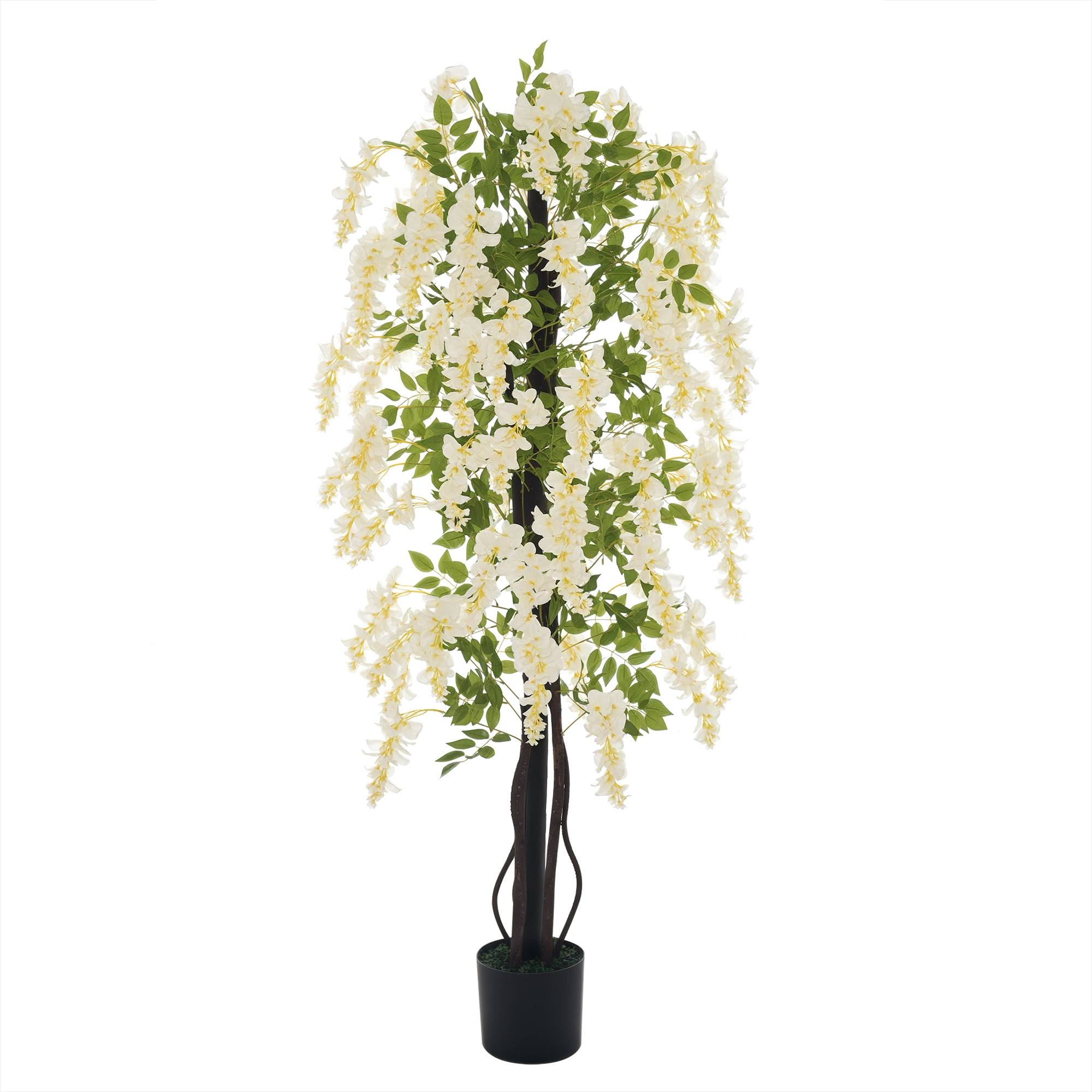Glycine artificielle en pot plastique intérieur extérieur fausse plante 165cm vert blanc - ComfortXL Outdoor Living - Image 1