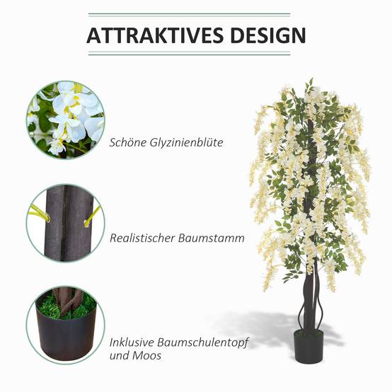 Glycine artificielle en pot plastique intérieur extérieur fausse plante 165cm vert blanc - ComfortXL Outdoor Living - Image 6