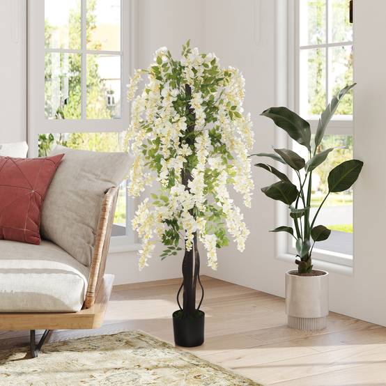 Glycine artificielle en pot plastique intérieur extérieur fausse plante 165cm vert blanc - ComfortXL Outdoor Living - Image 7