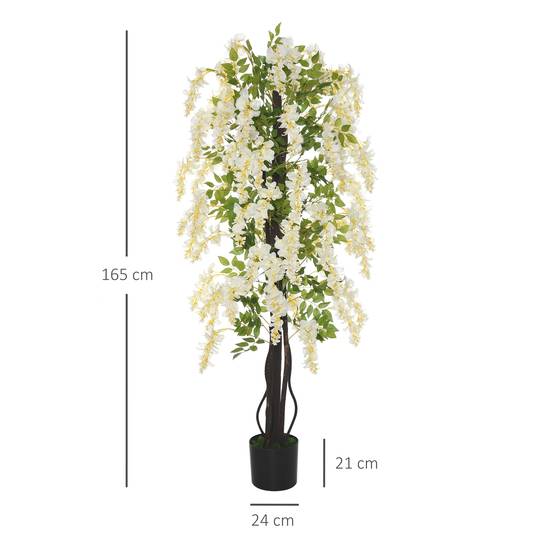 Glycine artificielle en pot plastique intérieur extérieur fausse plante 165cm vert blanc - ComfortXL Outdoor Living - Image 5