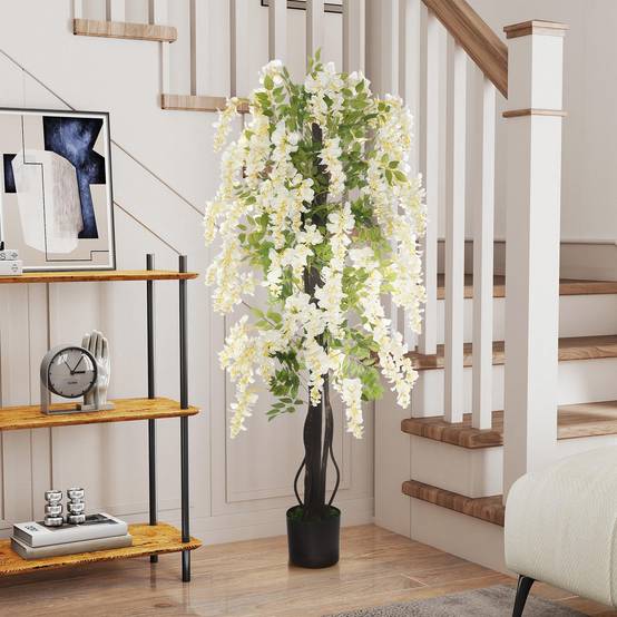 Glycine artificielle en pot plastique intérieur extérieur fausse plante 165cm vert blanc - ComfortXL Outdoor Living - Image 4