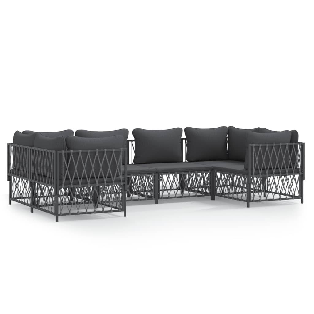 Salon de jardin meuble d'extérieur ensemble de mobilier avec coussins 6 pièces anthracite acier - Image 1