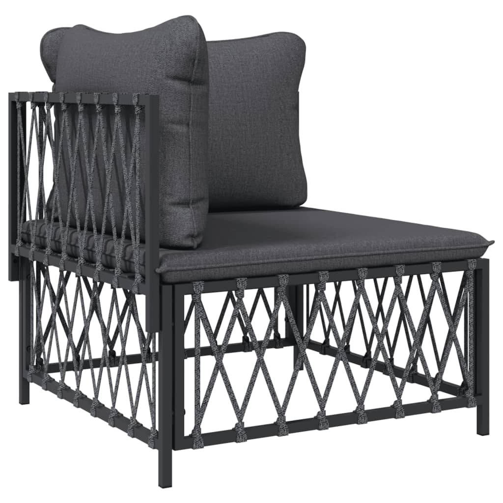Salon de jardin meuble d'extérieur ensemble de mobilier avec coussins 6 pièces anthracite acier - Image 3