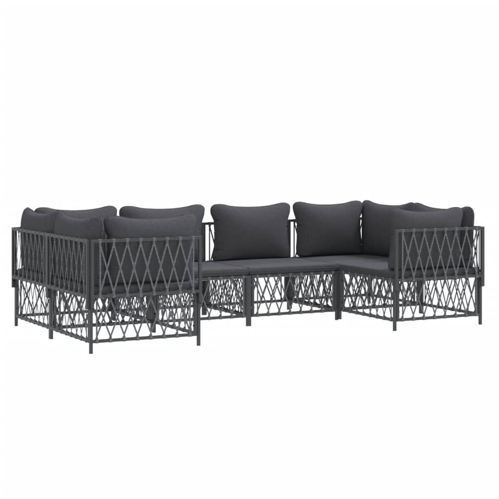 Salon de jardin meuble d'extérieur ensemble de mobilier avec coussins 6 pièces anthracite acier - Image 2