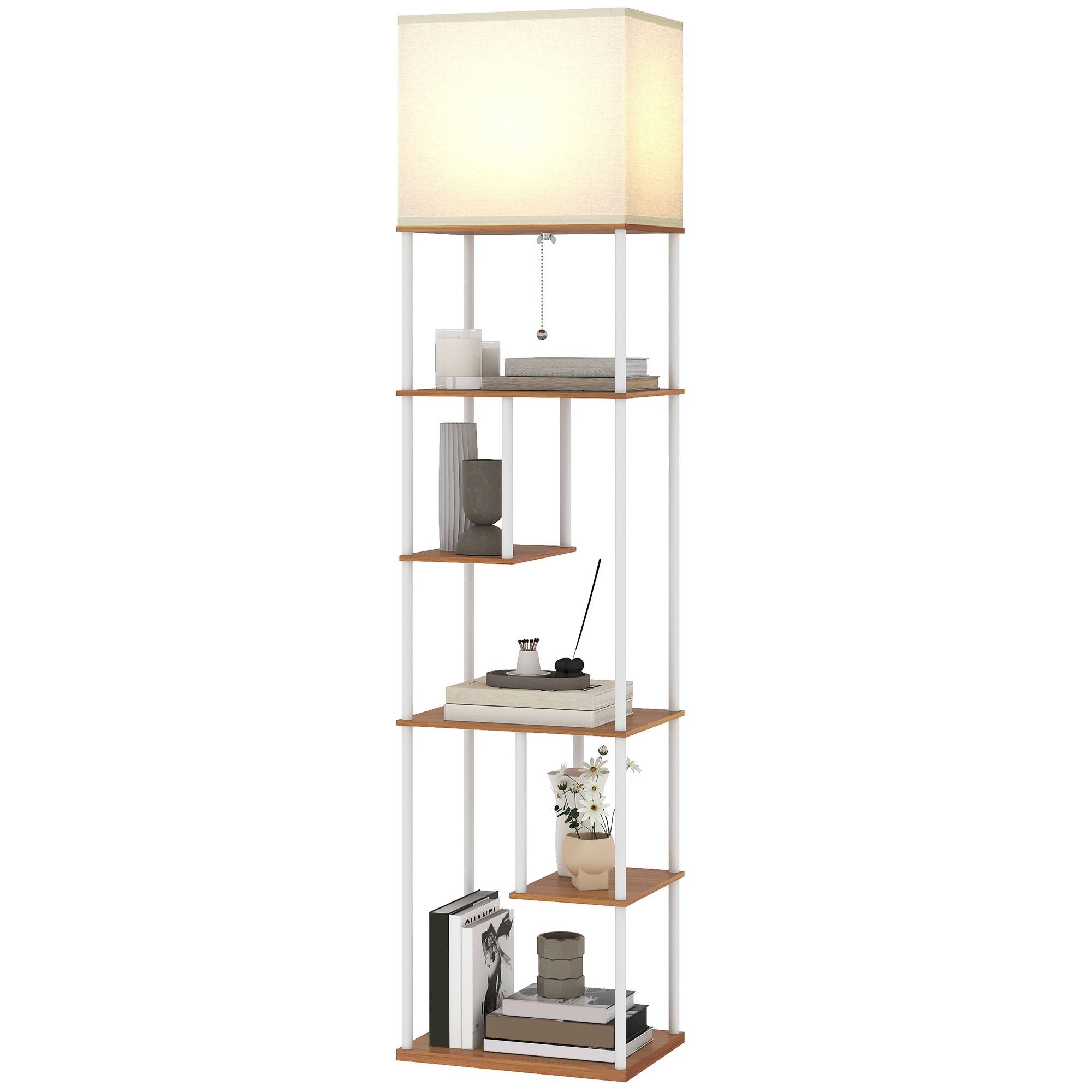 Lampadaire bois naturel à étagères 3000K–6500K télécommande et douille E27 - Image 2