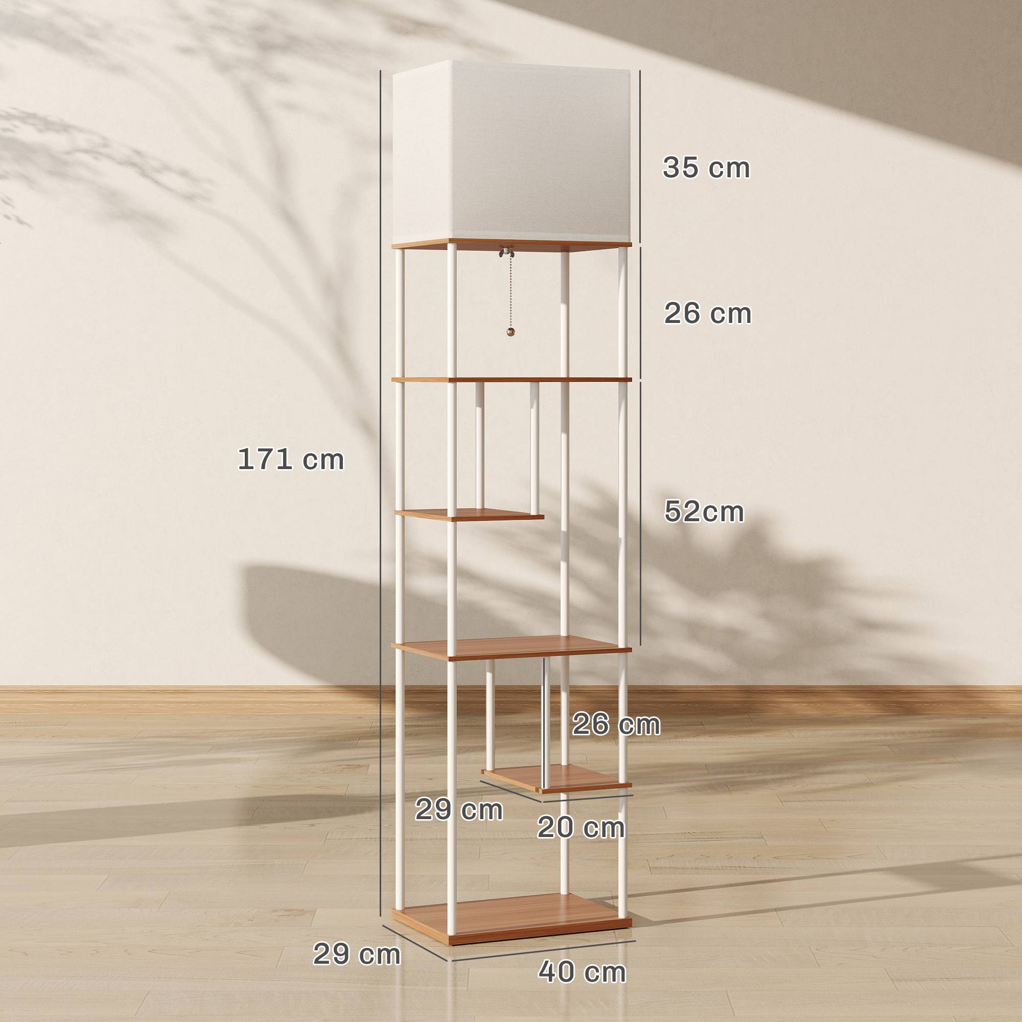 Lampadaire bois naturel à étagères 3000K–6500K télécommande et douille E27 - Image 5