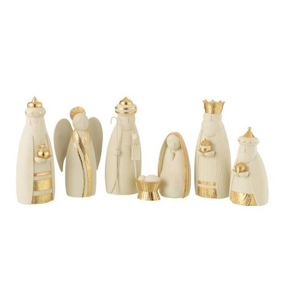 J-Line - Crèche de Noël en Résine "7 Santons" 22cm Or - Image 1