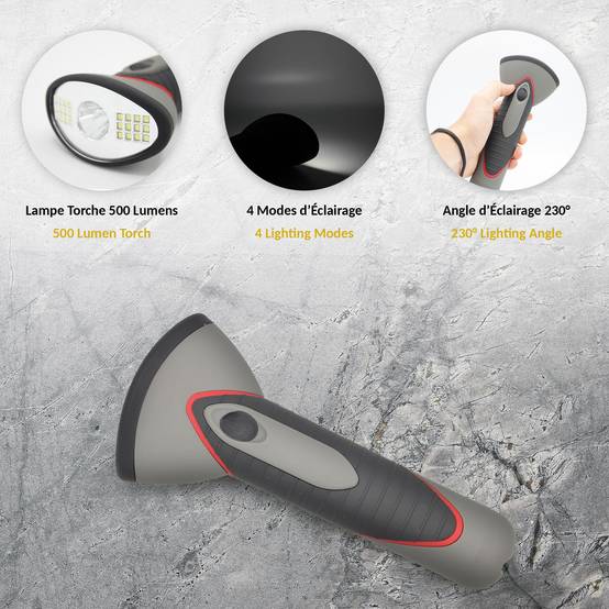 Lampe Torche Focus & Wide - LED Centrale 24 LEDs 4 Modes Soft Touch Portée 30 m - Image 3