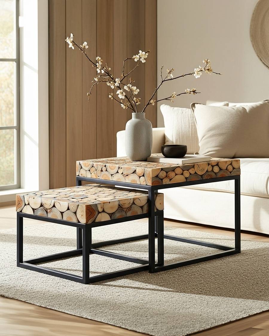 Aïda - Table basse carrée gigogne en teck - UNIQKA - Imagen 2