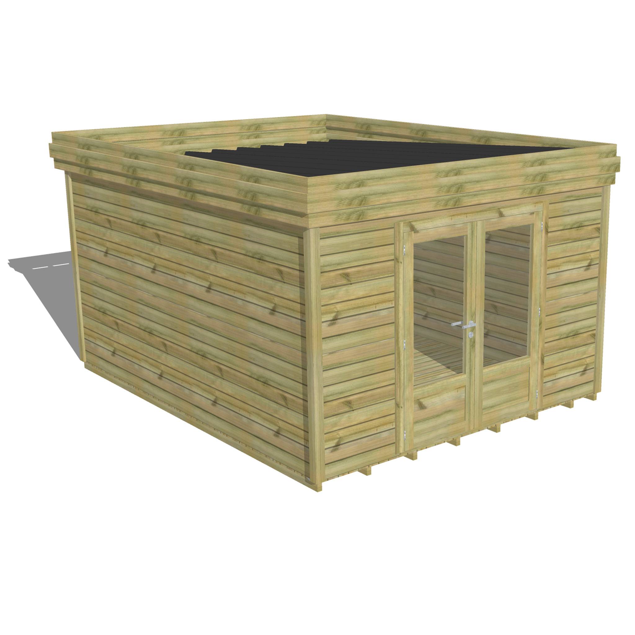 ABRI DE JARDIN bois autoclave 27mm - 3,44x4,34m / 15m2 - Bac acier - Plancher bois - Image 1