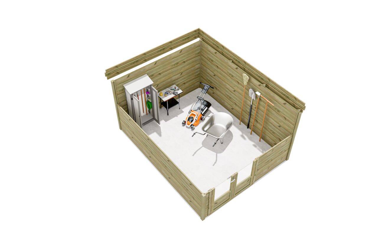 ABRI DE JARDIN bois  autoclave 27mm - 3,44x4,34m / 15m2 - Bac acier - Plancher bois - Image 5