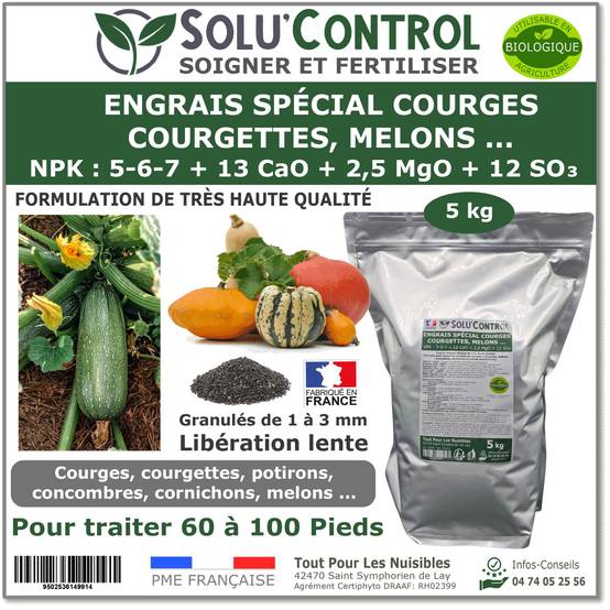 SOLU’CONTROL - 5 kg d'Engrais Spécial Courges, Courgettes et autres cucurbitacées - Formulation haute qualité Organo-Minerale - Image 1