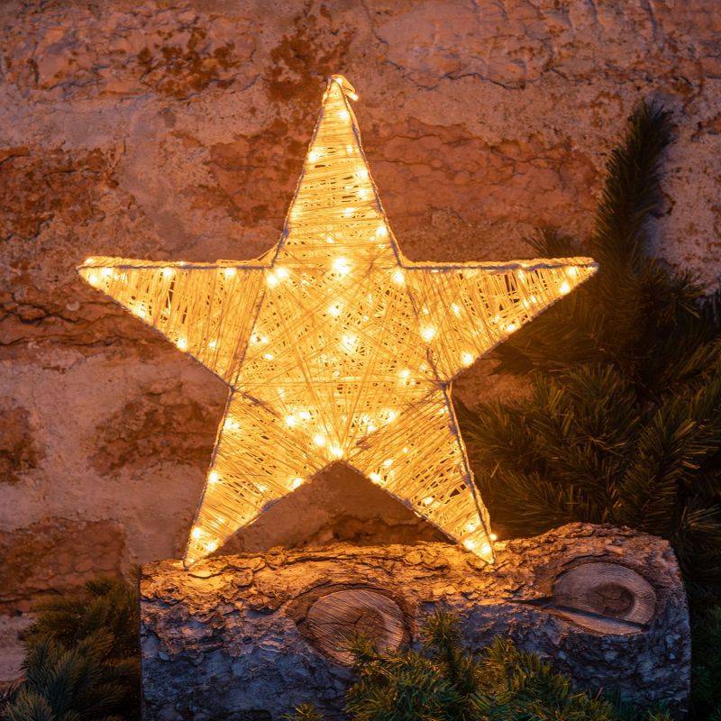 Lotti - Etoile lumineuse à planter à suspendre ou à poser 55CM 120 LED ambré fixe Fil tressé crème 31V Lotti - Imagen 8