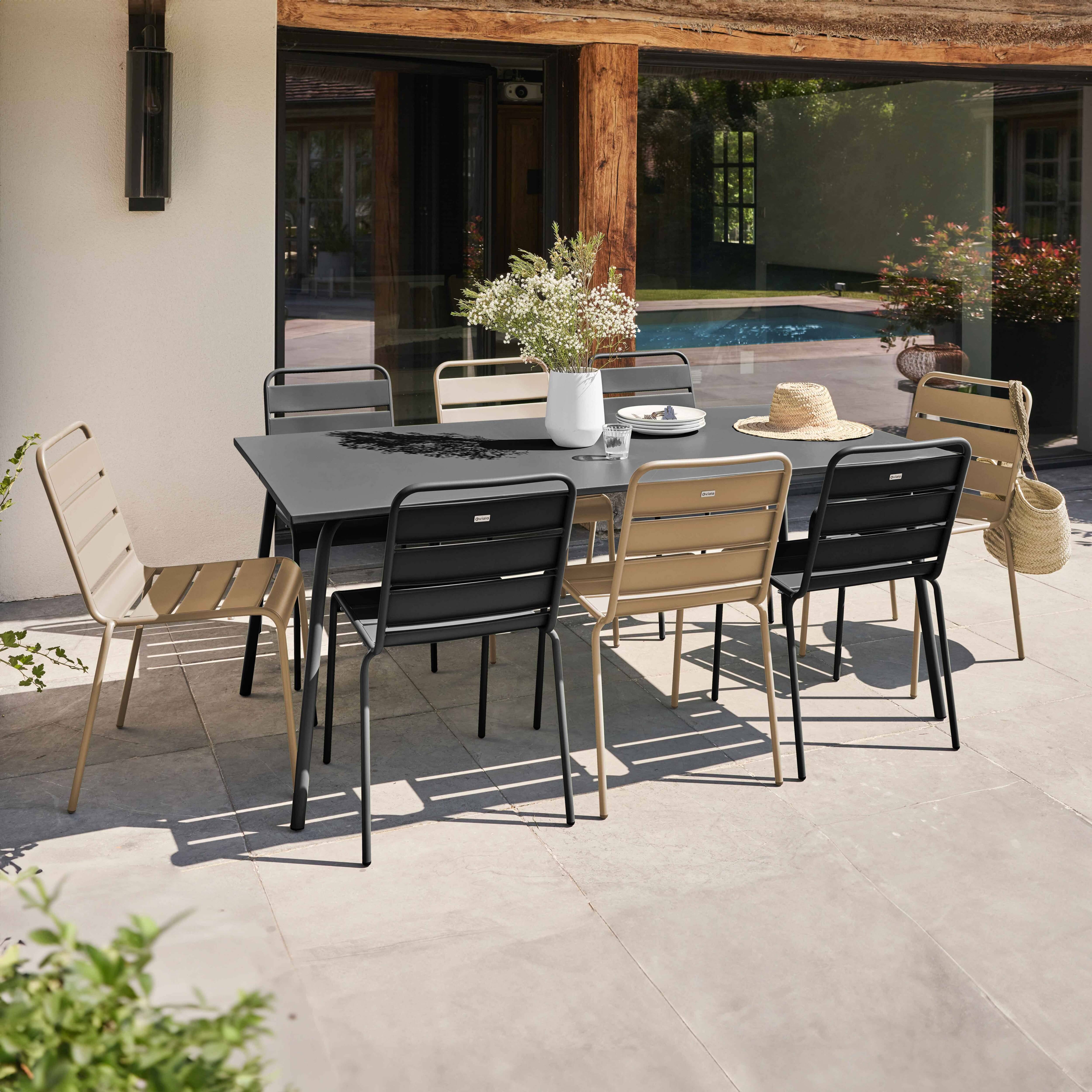 Oviala - Ensemble table de jardin et 8 chaises en métal gris et taupe Palavas - Oviala - Imagen 2