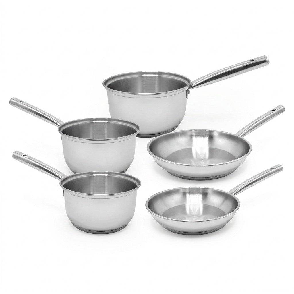 Lot de 3 casseroles en inox 18/20/22 cm et 2 poêles à frire en inox 20/28 cm Fackelmann Rhona - Image 1