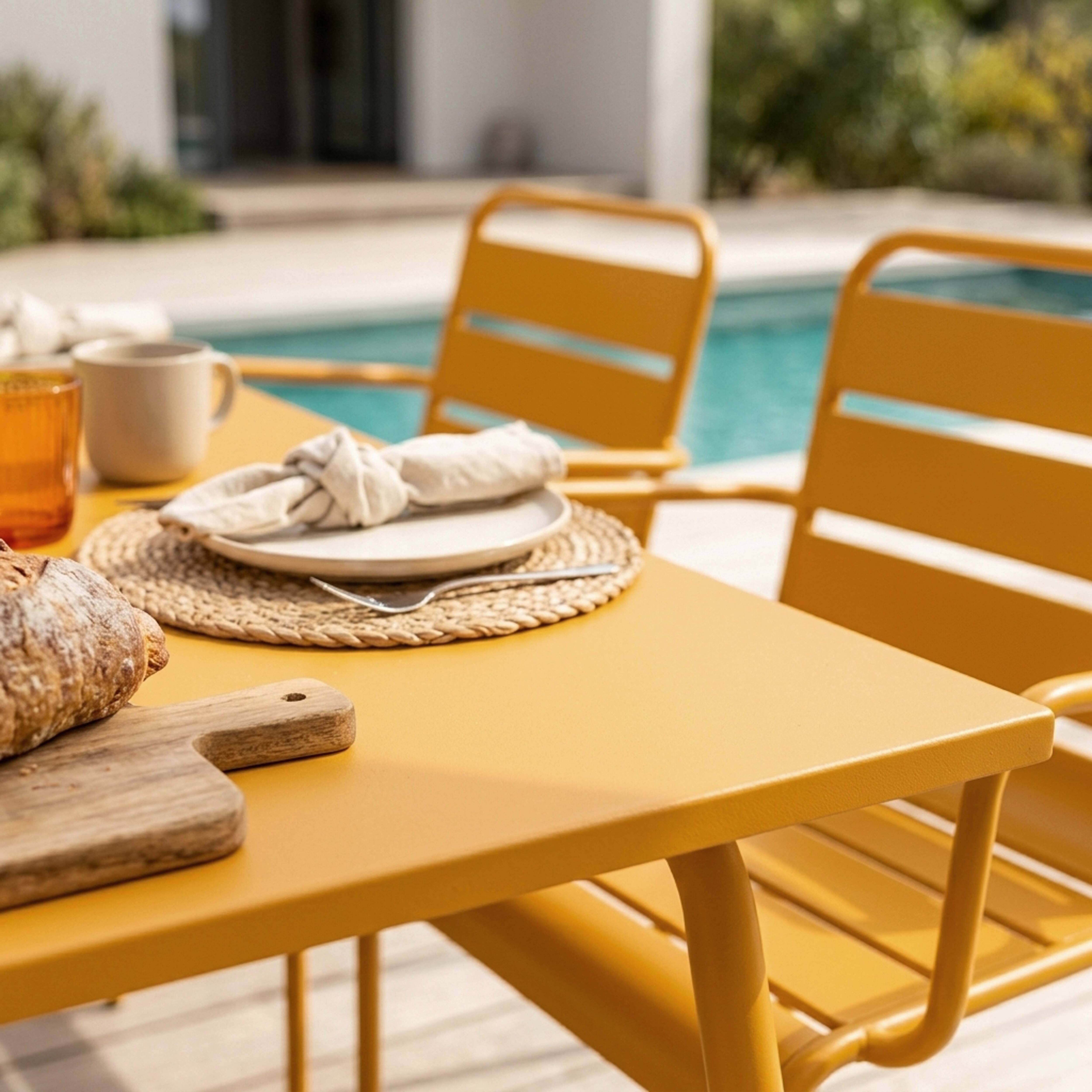 Oviala - Ensemble table de jardin et 8 fauteuils en métal jaune Palavas - Oviala - Imagen 3