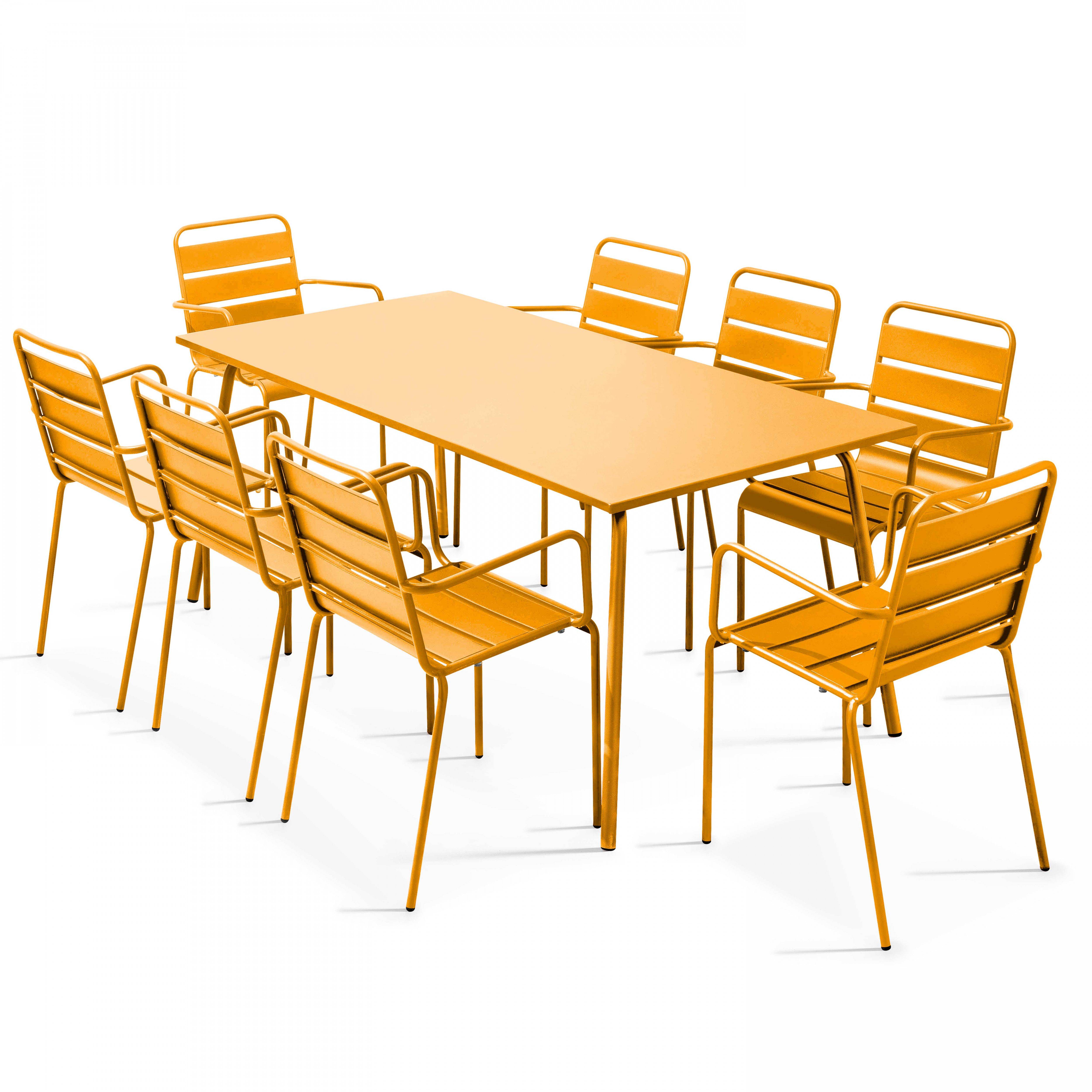Oviala - Ensemble table de jardin et 8 fauteuils en métal jaune Palavas - Oviala - Imagen 1
