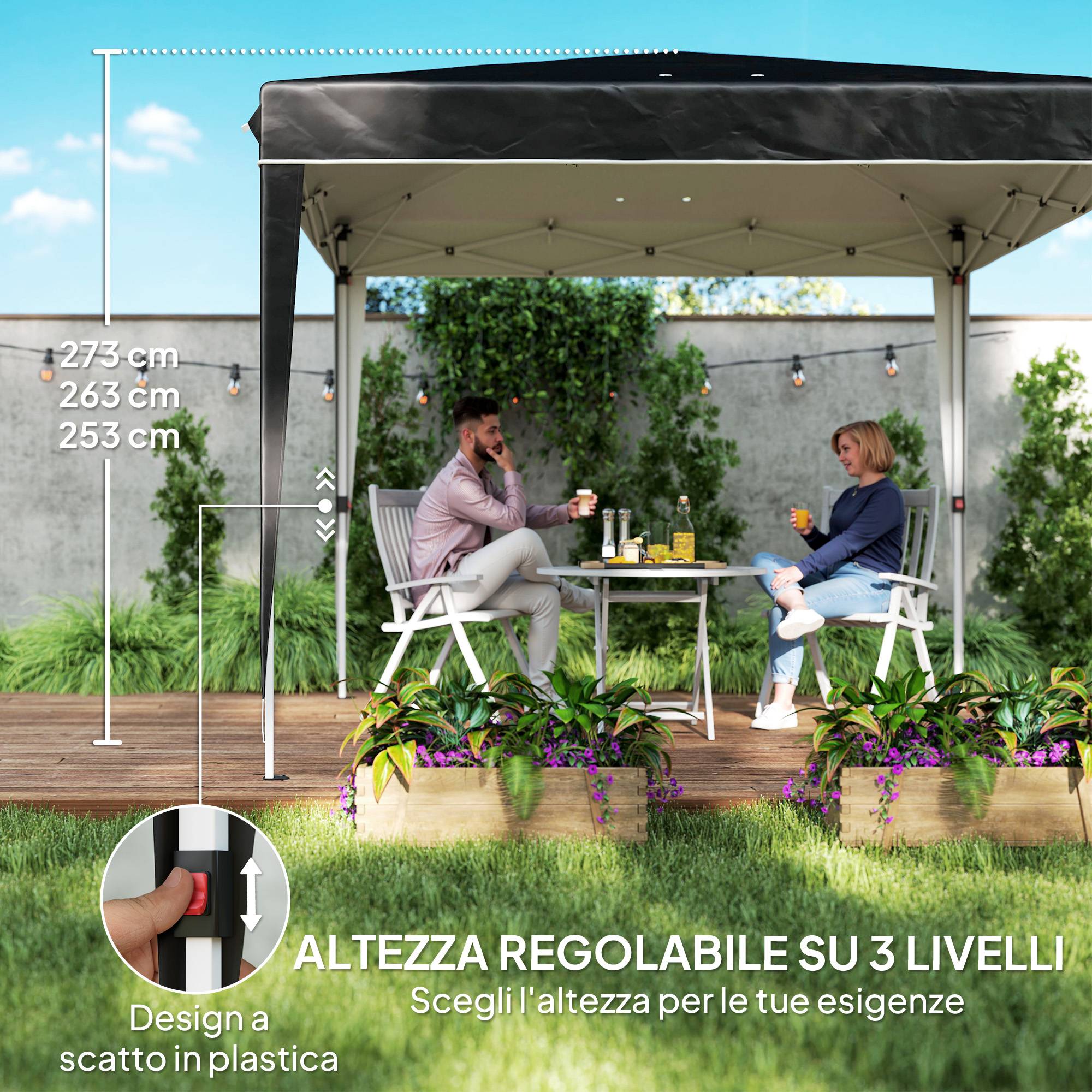ComfortXL - Tonnelle pliante métal tissu Oxford jardin protection UPF50+ hauteur réglable 3x3m noir - ComfortXL Outdoor Living - Image 7