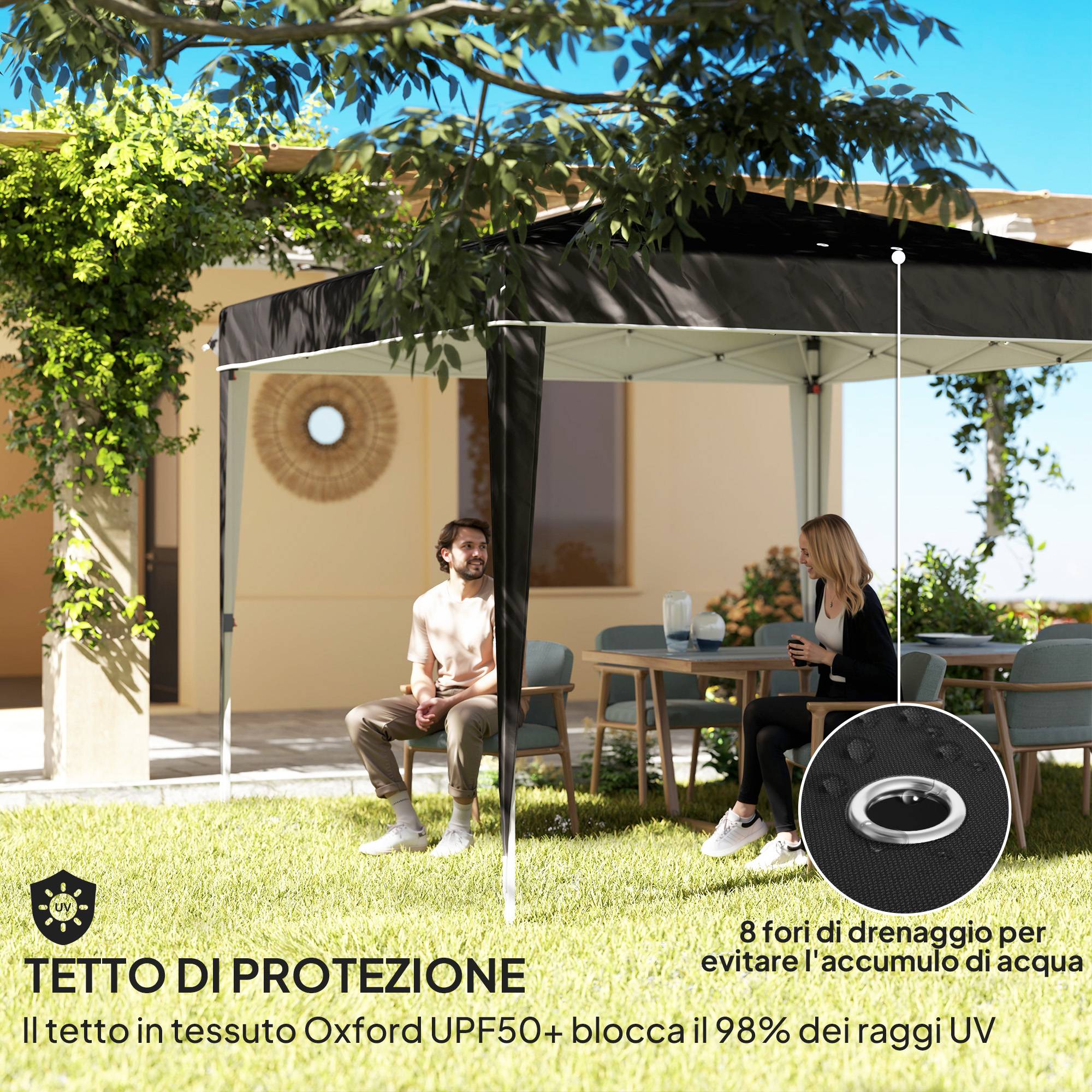ComfortXL - Tonnelle pliante métal tissu Oxford jardin protection UPF50+ hauteur réglable 3x3m noir - ComfortXL Outdoor Living - Image 8