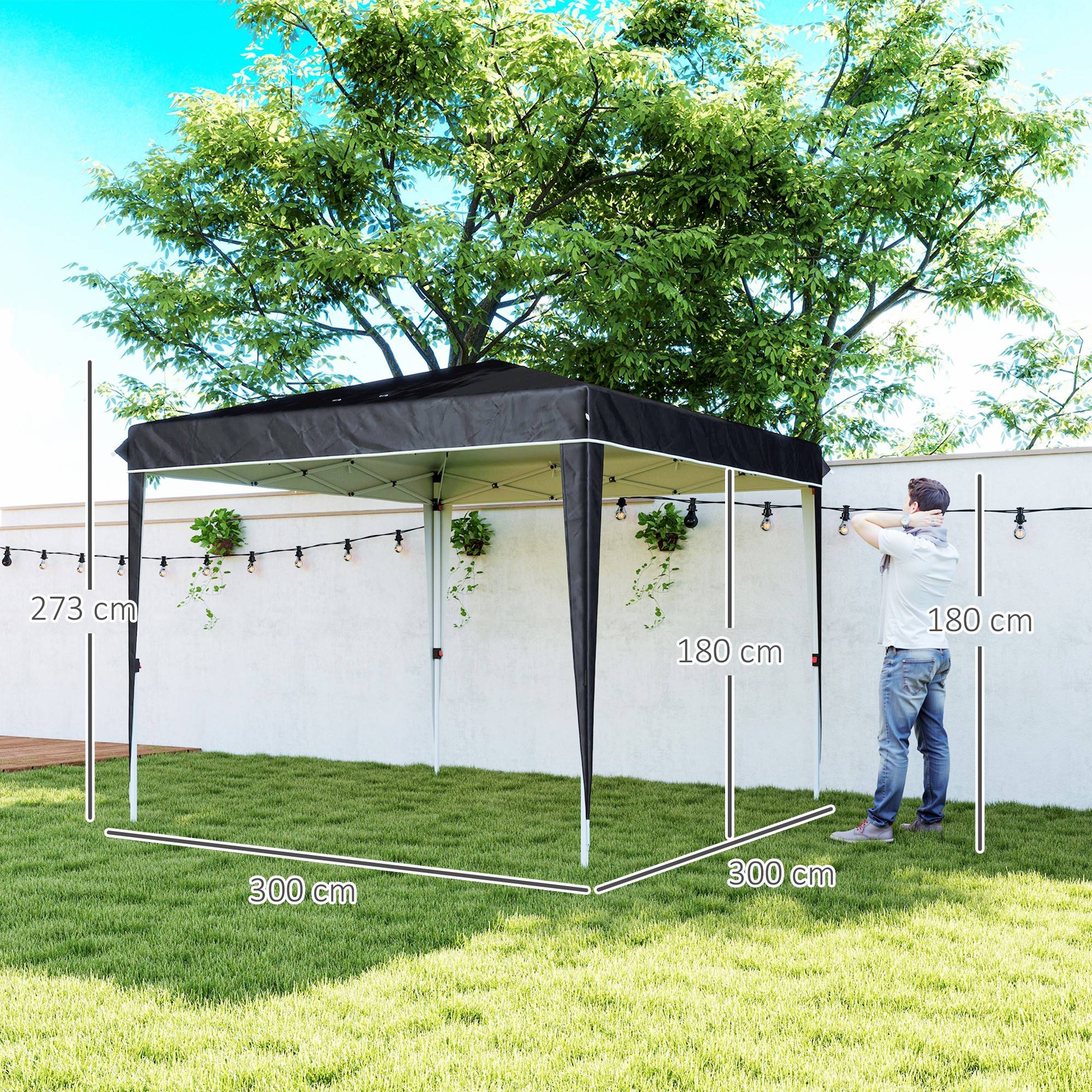 ComfortXL - Tonnelle pliante métal tissu Oxford jardin protection UPF50+ hauteur réglable 3x3m noir - ComfortXL Outdoor Living - Image 5