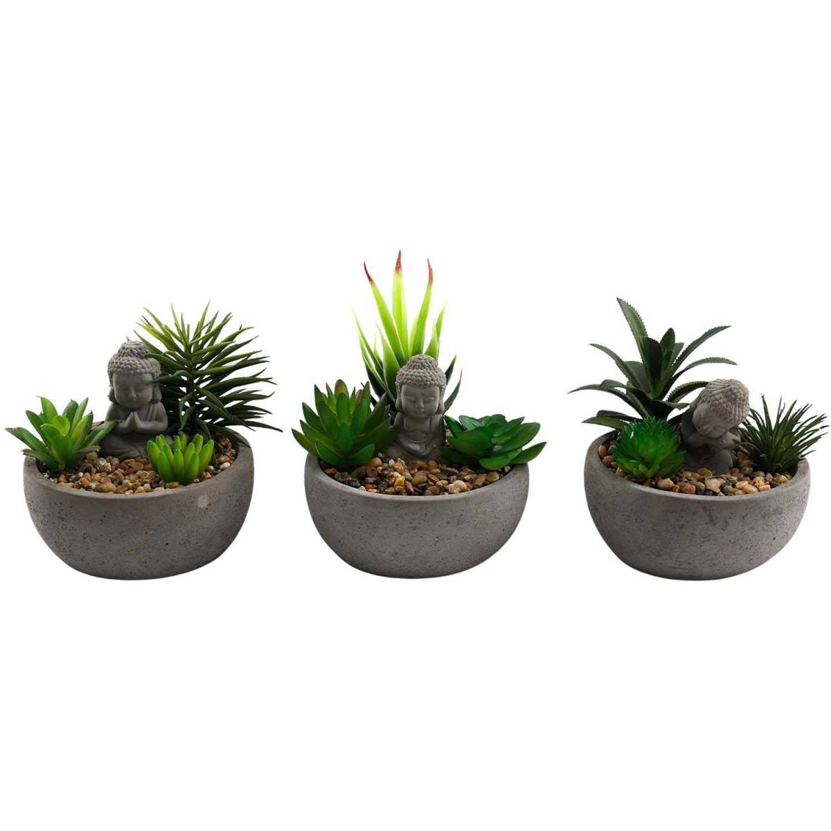 Sil - Succulente artificiel avec bouddha (Lot de 3)