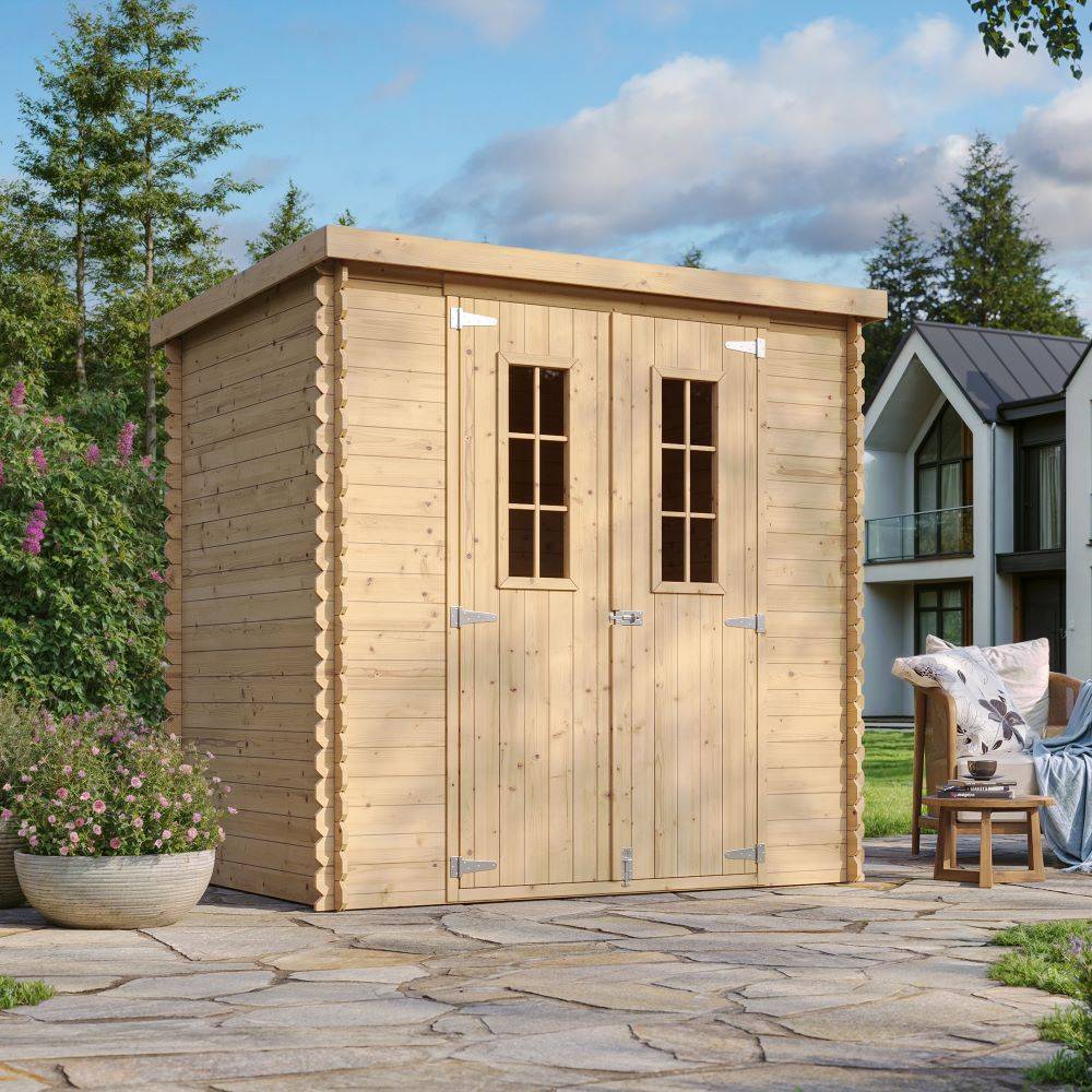 Timbela - Abri de jardin en bois l204xL142xH200 cm / 2.22 m² - Stockage extérieur - Petit abri à outils, Local à vélos - 19 mm d’épaisseur - Timbela M311C - Image 1
