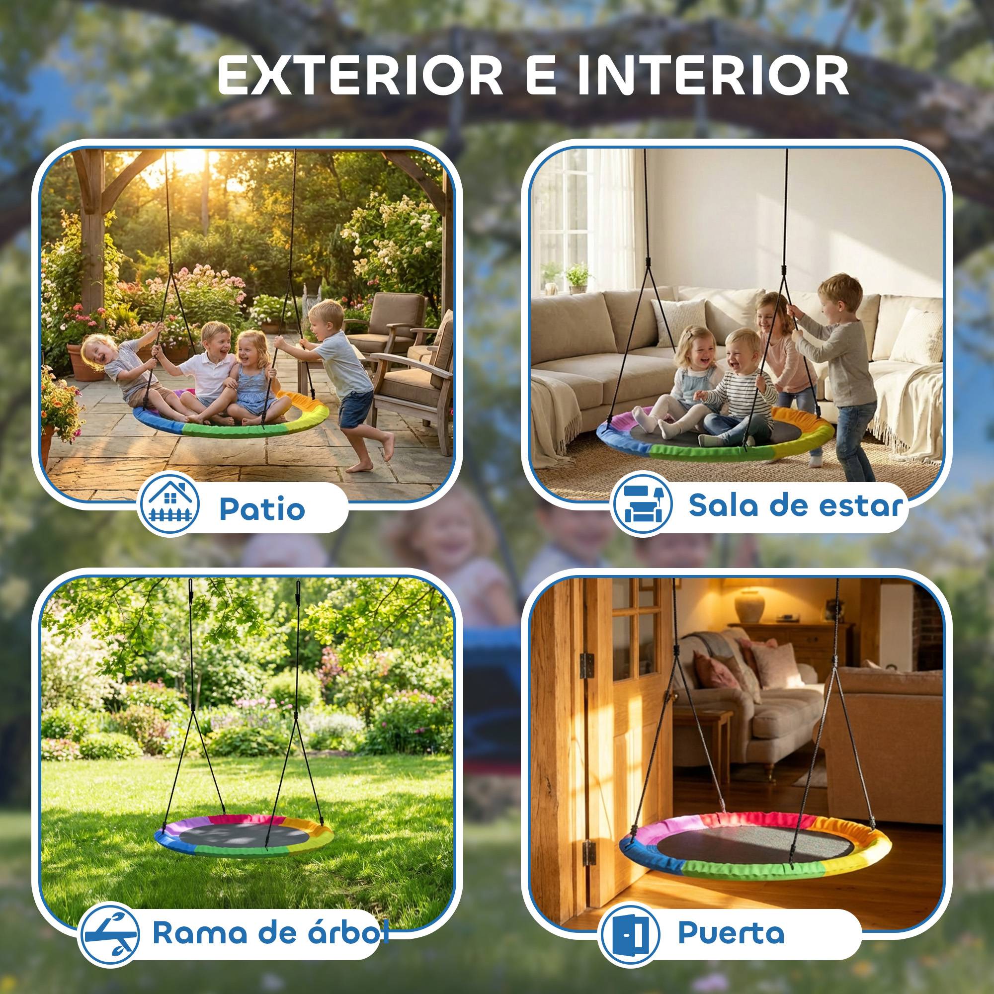 Balançoire nid enfant Ø120 cm, hauteur ajustable, balançoire ronde pour arbre, charge max 300 kg, multicolore, robuste pour plusieurs petits - Image 7