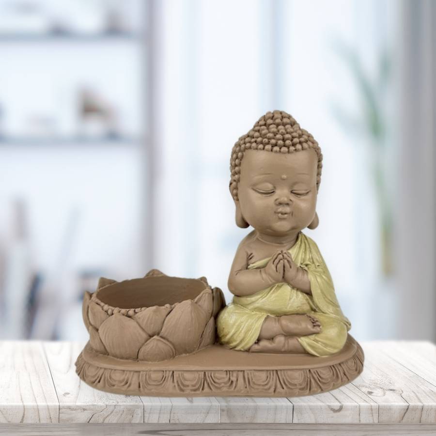 Zen Light - Statue Bougeoir CH03 - Figurine Zen- Porte-Bonheur Positivité -Porte bougie- Cadeau Mignon et Spirituel -H 11,5cm – Zen'Light - Image 1