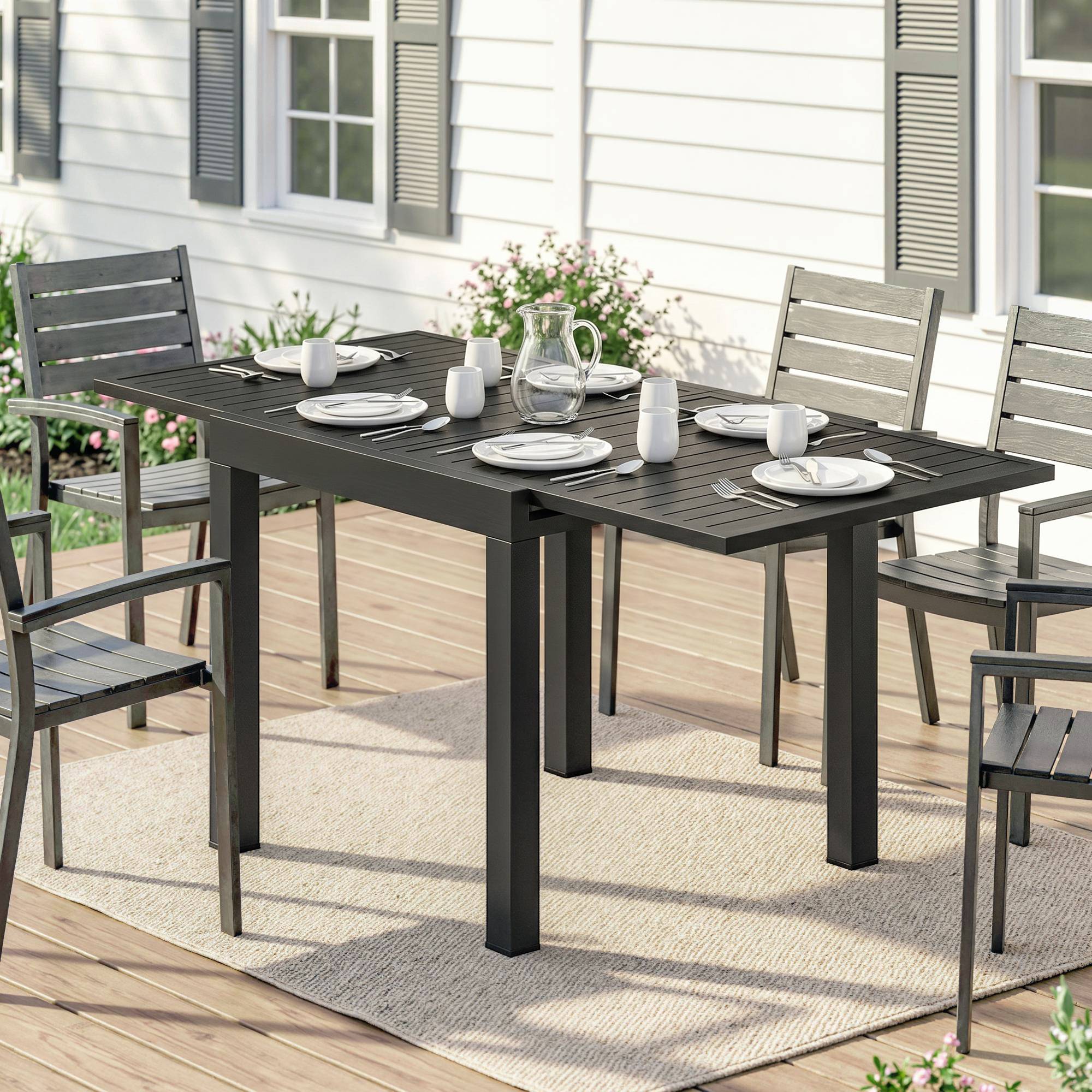 Table de jardin extensible aluminium noir 80-160 x 80 x 75 cm - PANGIVO - Image 4