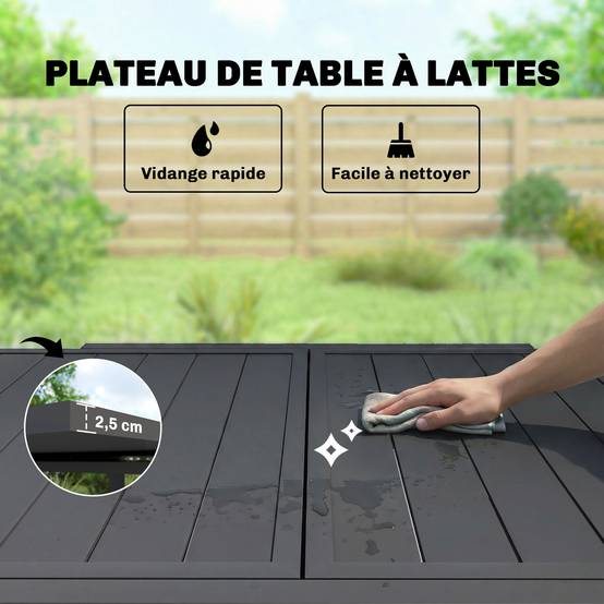 Table de jardin extensible aluminium noir 80-160 x 80 x 75 cm - PANGIVO - Image 8