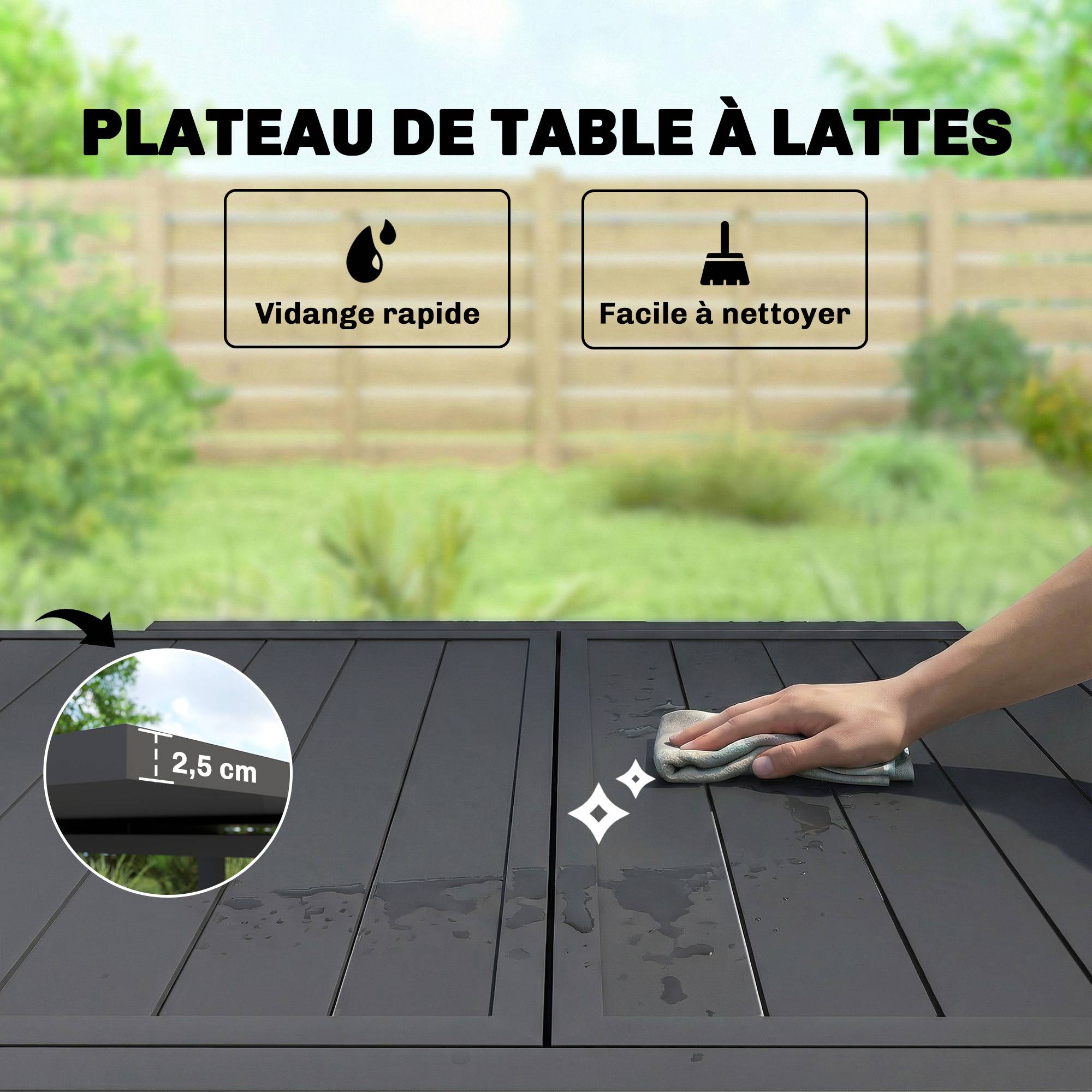 Table de jardin extensible aluminium noir 80-160 x 80 x 75 cm - PANGIVO - Image 8