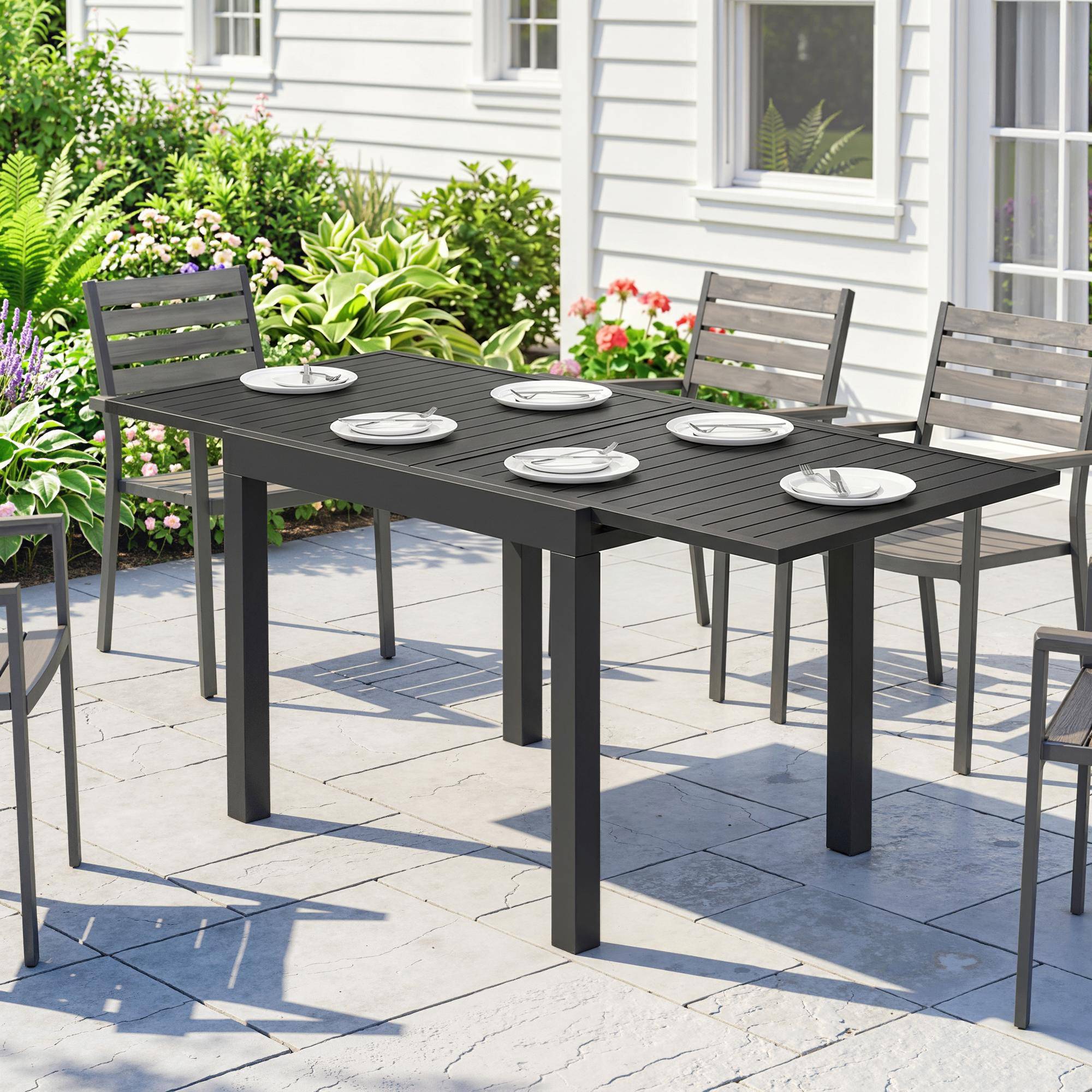 Table de jardin extensible aluminium noir 80-160 x 80 x 75 cm - PANGIVO - Image 3