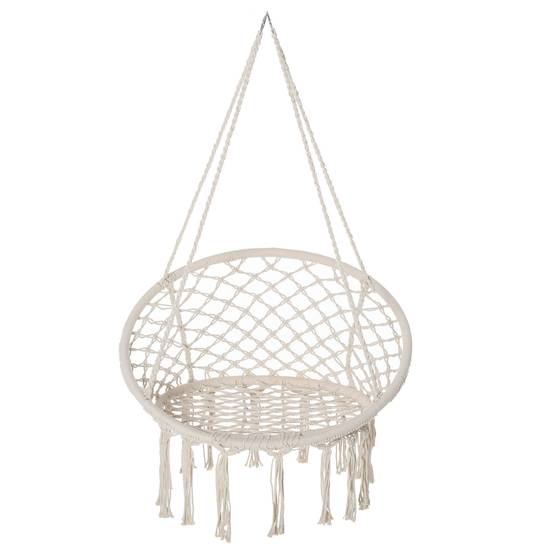Fauteuil suspendu macramé coton jardin dossier rond enveloppant 80cm beige - ComfortXL Outdoor Living - Image 2