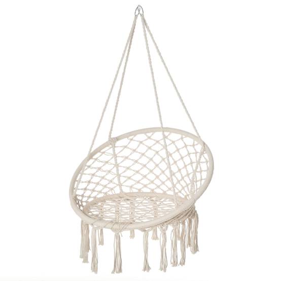 Fauteuil suspendu macramé coton jardin dossier rond enveloppant 80cm beige - ComfortXL Outdoor Living - Image 1