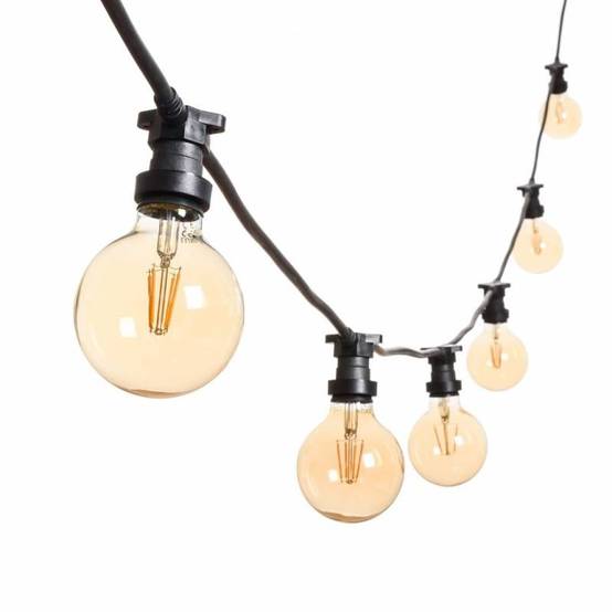 Guirlande guinguette 10M vintage 10 ampoules rondes 95mm blanc chaud verre dorée - Image 1