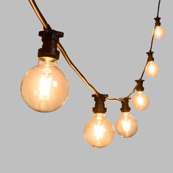 Guirlande guinguette 10M vintage 10 ampoules rondes 95mm blanc chaud verre dorée - Image 2